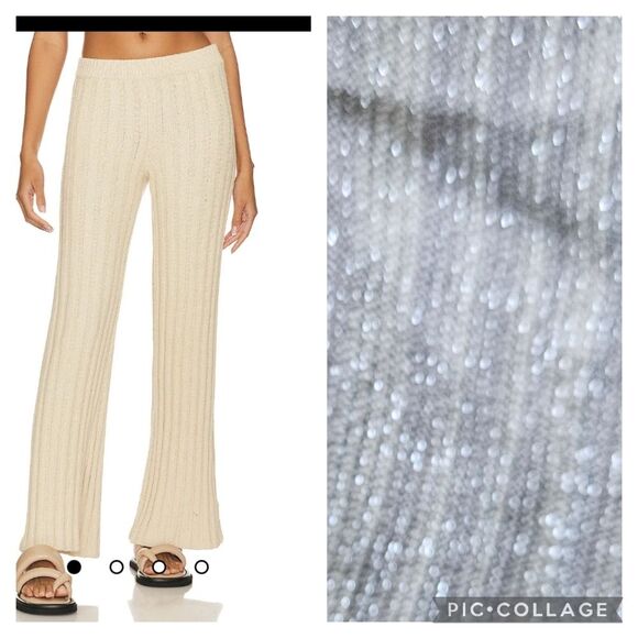 House of Harlow 1960 Ilaria Shimmer Striped Pants Cream Ribbed Palazzo Flare - Picture 1 of 10